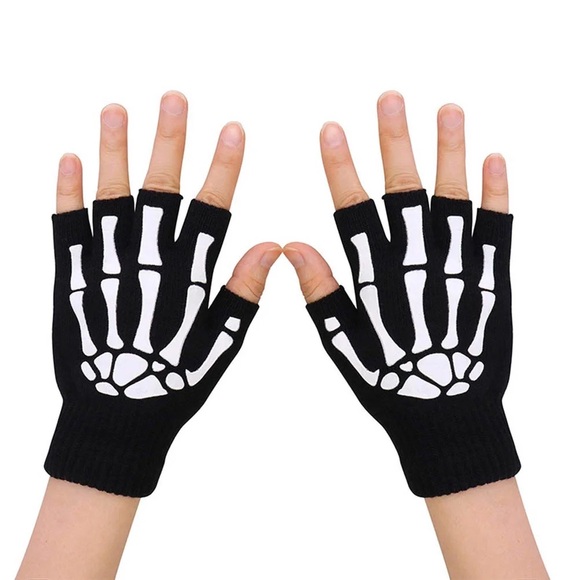 Dolls Kill Accessories - Goth Skeleton Fingerless Gloves